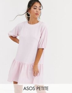 ASOS DESIGN Petite textured smock dress with tiered hem in pink