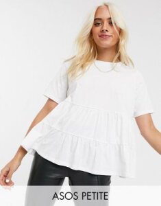 ASOS DESIGN Petite tiered smock top with short sleeve-White