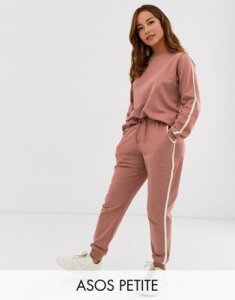ASOS DESIGN Petite tracksuit sweat / basic jogger with tie with contrast binding-Pink
