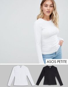 ASOS DESIGN Petite ultimate top with long sleeve and crew neck 2 pack SAVE-Multi