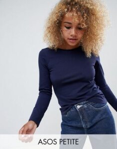 ASOS DESIGN Petite ultimate top with long sleeve and crew neck in navy