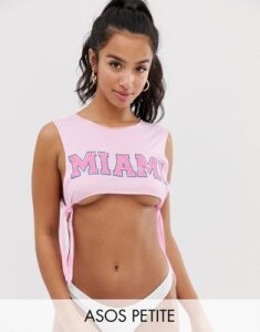 ASOS DESIGN Petite under boob 'Miami' beach crop top-Pink