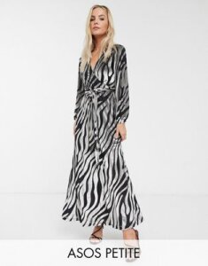 ASOS DESIGN Petite velvet maxi dress in zebra print-Multi