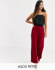 ASOS DESIGN Petite wide leg pants with clean high waist-Red