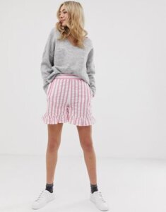 ASOS DESIGN pink stripe shorts with ruffle hem-Multi