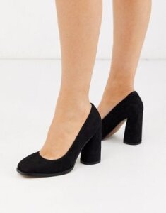 ASOS DESIGN Pinky square toe block heeled pumps in black