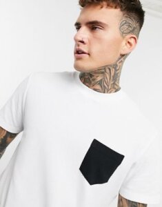 ASOS DESIGN pique t-shirt with contrast pocket in white