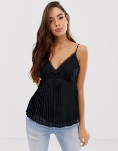ASOS DESIGN pleated cami with lace insert-Black
