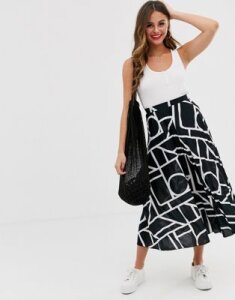 ASOS DESIGN pleated midi skirt in abstract print-Multi