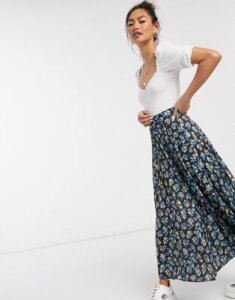 ASOS DESIGN pleated midi skirt in floral print-Multi