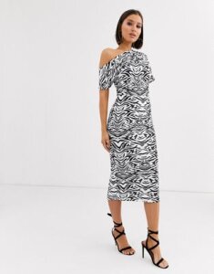 ASOS DESIGN pleated shoulder pencil dress in zebra print-Multi