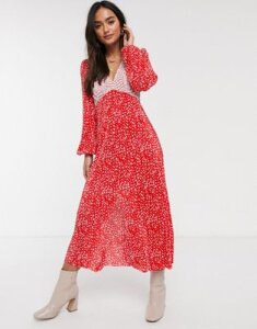 ASOS DESIGN plisse midi dress in red spot-Multi