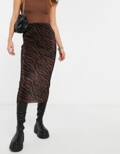 ASOS DESIGN plisse midi skirt in rust zebra print-Multi