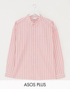 ASOS DESIGN Plus 90s oversized shirt in pink oxford stripe