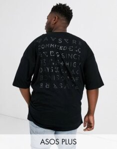 ASOS DESIGN Plus oversized super longline t-shirt with glossy tonal back print and side splits-Black