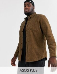ASOS DESIGN Plus regular fit flannel marl shirt in brown