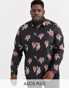 ASOS DESIGN Plus regular fit shirt with floral print in black