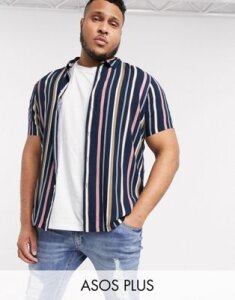 ASOS DESIGN Plus regular stripe shirt-Navy