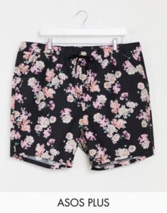 ASOS DESIGN Plus shorter shorts in floral print-Navy