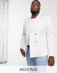 ASOS DESIGN Plus skinny double breasted blazer in ice gray cotton