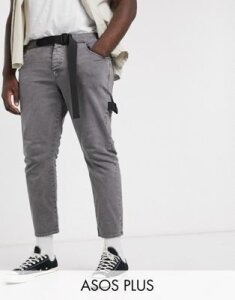 ASOS DESIGN Plus slim ankle grazer jeans with utilty details in gray