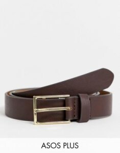 ASOS DESIGN plus smart slim belt in brown faux leather