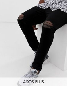 ASOS DESIGN Plus super skinny jeans with knee rips-Black