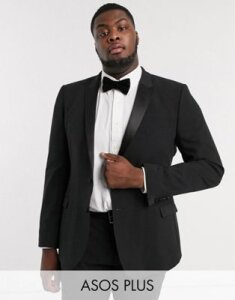ASOS DESIGN Plus super skinny tuxedo suit jacket in black