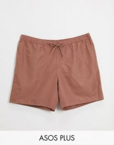 ASOS DESIGN Plus swim shorts in brown mid length