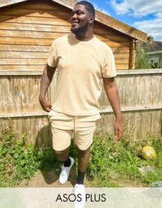 ASOS DESIGN Plus two-piece t-shirt in beige towelling