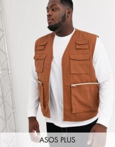 ASOS DESIGN Plus utility vest in tan