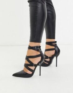 ASOS DESIGN Poke caged stiletto high heels in black