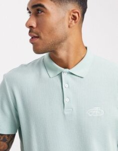 ASOS DESIGN polo with chest embroidery in waffle-Green