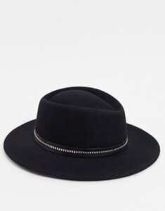 ASOS DESIGN pork pie hat in black with band and size adjuster