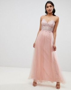 ASOS DESIGN premium lace cami top tulle maxi dress-Pink