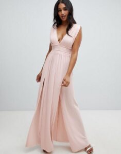 ASOS DESIGN Premium Lace Insert Pleated Maxi Dress-Pink