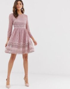 ASOS DESIGN premium lace mini skater dress-Pink