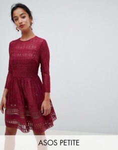 ASOS DESIGN Premium Petite lace mini skater dress-Red