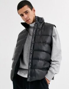 ASOS DESIGN puffer vest in black faux leather