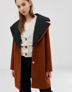 ASOS DESIGN quilted collar coat-Brown
