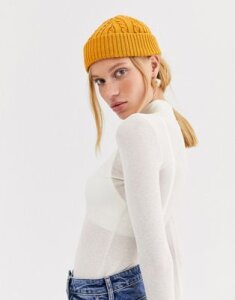 ASOS DESIGN recycled cable mini fisherman beanie hat-Yellow