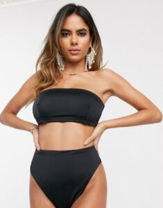ASOS DESIGN recycled fuller bust mix and match clean bandeau bikini top in black dd-g