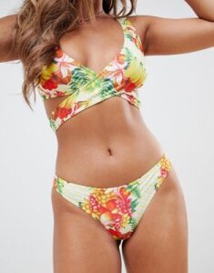 ASOS DESIGN recycled hipster bikini bottom in tropical fruit print-Multi
