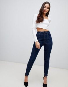 ASOS DESIGN Recycled super high rise firm skinny jeans in indigo pinstripe-Blue