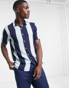 ASOS DESIGN regular fit shirt in wide navy stripe