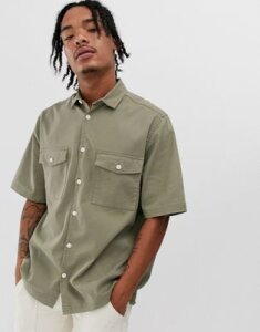 ASOS DESIGN regular fit utility shirt in khaki-Green