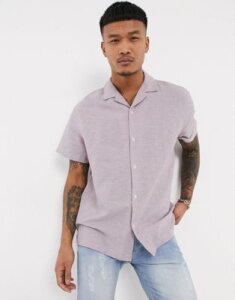ASOS DESIGN relaxed fit linen shirt with revere collar in lilac-Purple