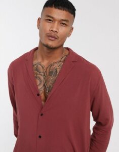 ASOS DESIGN relaxed fit viscose shirt in burgundy with low revere-Red