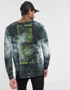 ASOS DESIGN relaxed long sleeve t-shirt in tie die with back print and scoop neck-Gray