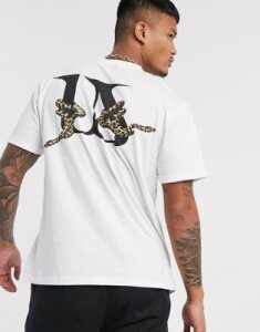 ASOS DESIGN relaxed t-shirt with snake and text back print and roll sleeve-White